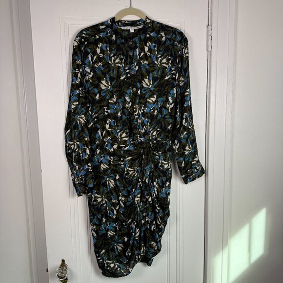 Veronica Beard Long-Sleeve Printed Button-Front Tie-Waist Shirtdress - Size 10 - Picture 2 of 9